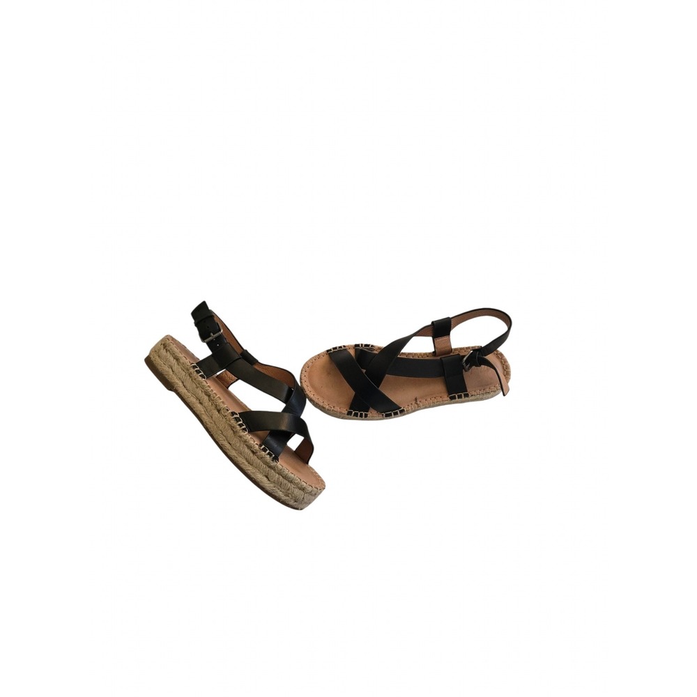 Madewell Black Leather Crisscross Espadrille Platform Sandals Adjustable Ankle